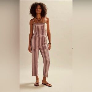 Nwot Free People Freya Striped knit Overall in pink combo